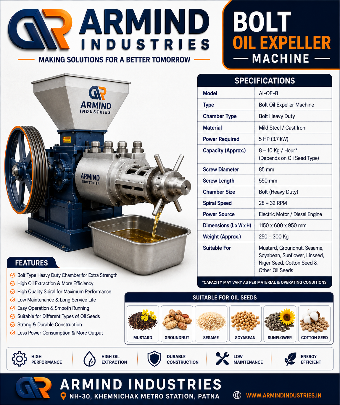 Oil Expeller Machine manufactured by Armind Industries